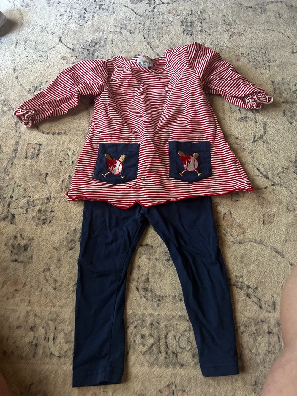 Red Striped Top & Navy Leggings Kids Matching Set